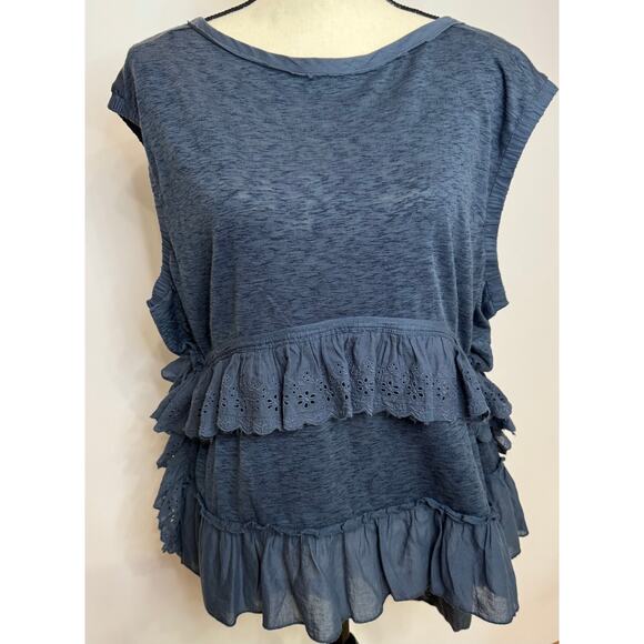 Free People Sleeveless Navy Ruffle Top Flowy NWT Boho Tank Blouse Small $128 - Picture 4 of 11